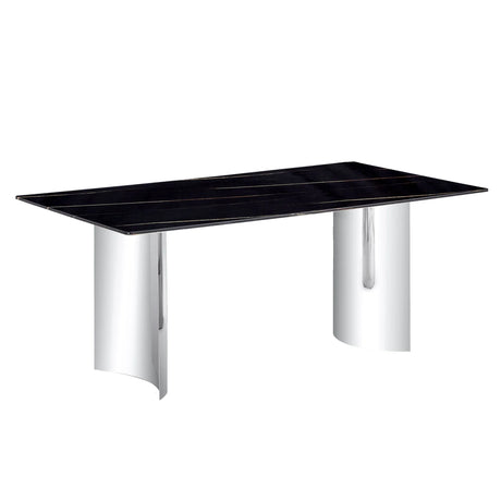 Modern Minimalist Dining Table With Imitation Marble Glass Desktop And Metal Legs - Furniture Home Direct