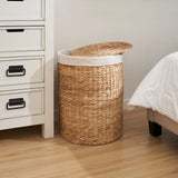 Round Tall Water Hyacinth Woven Wicker Laundry Hamper With Lid - For Clothes, Canvas, Toys And Book Storage With Removable Liner - 15" X 15" X 20" - Natural Brown - Furniture Home Direct