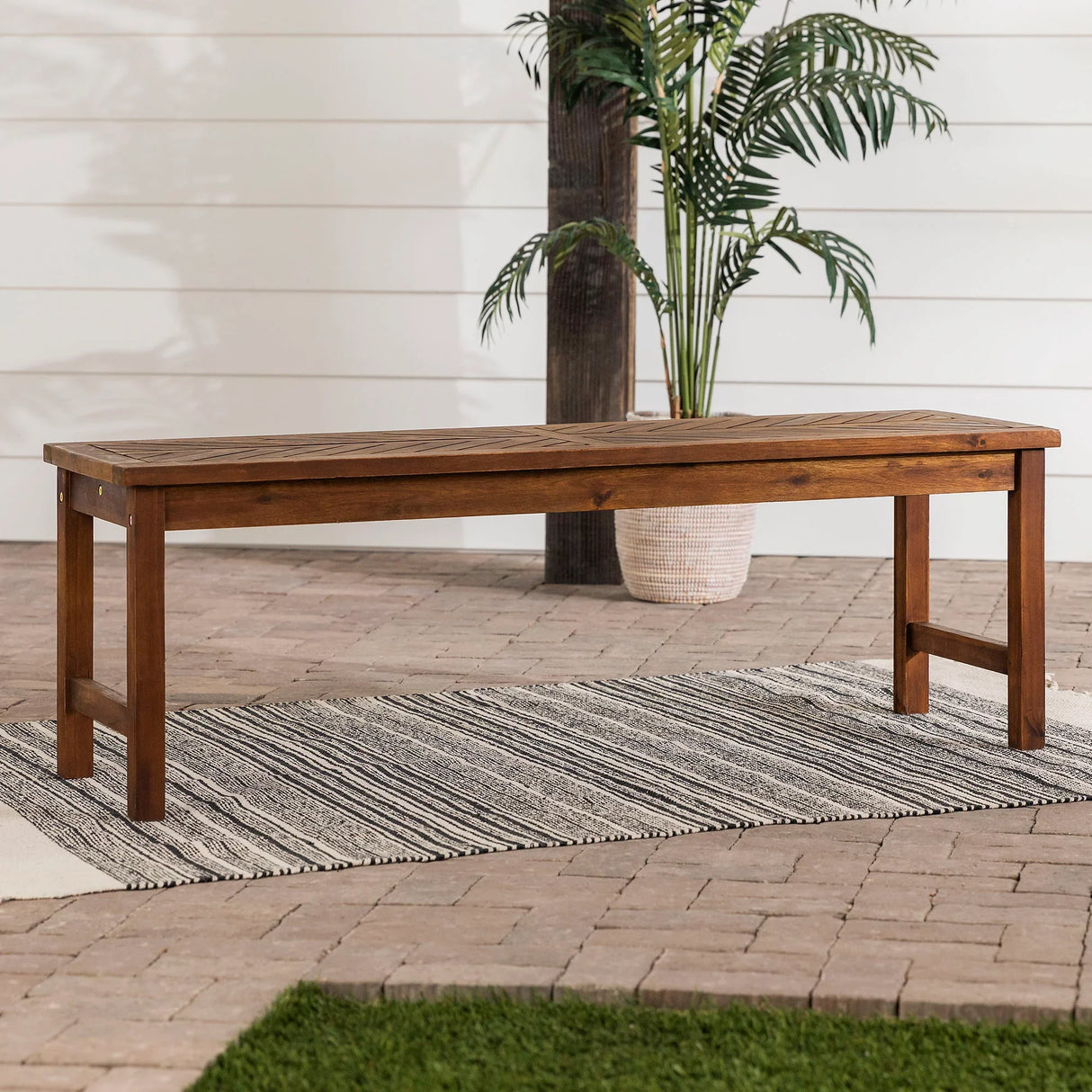 Modern Slat Top Solid Wood Patio Bench - Furniture Home Direct