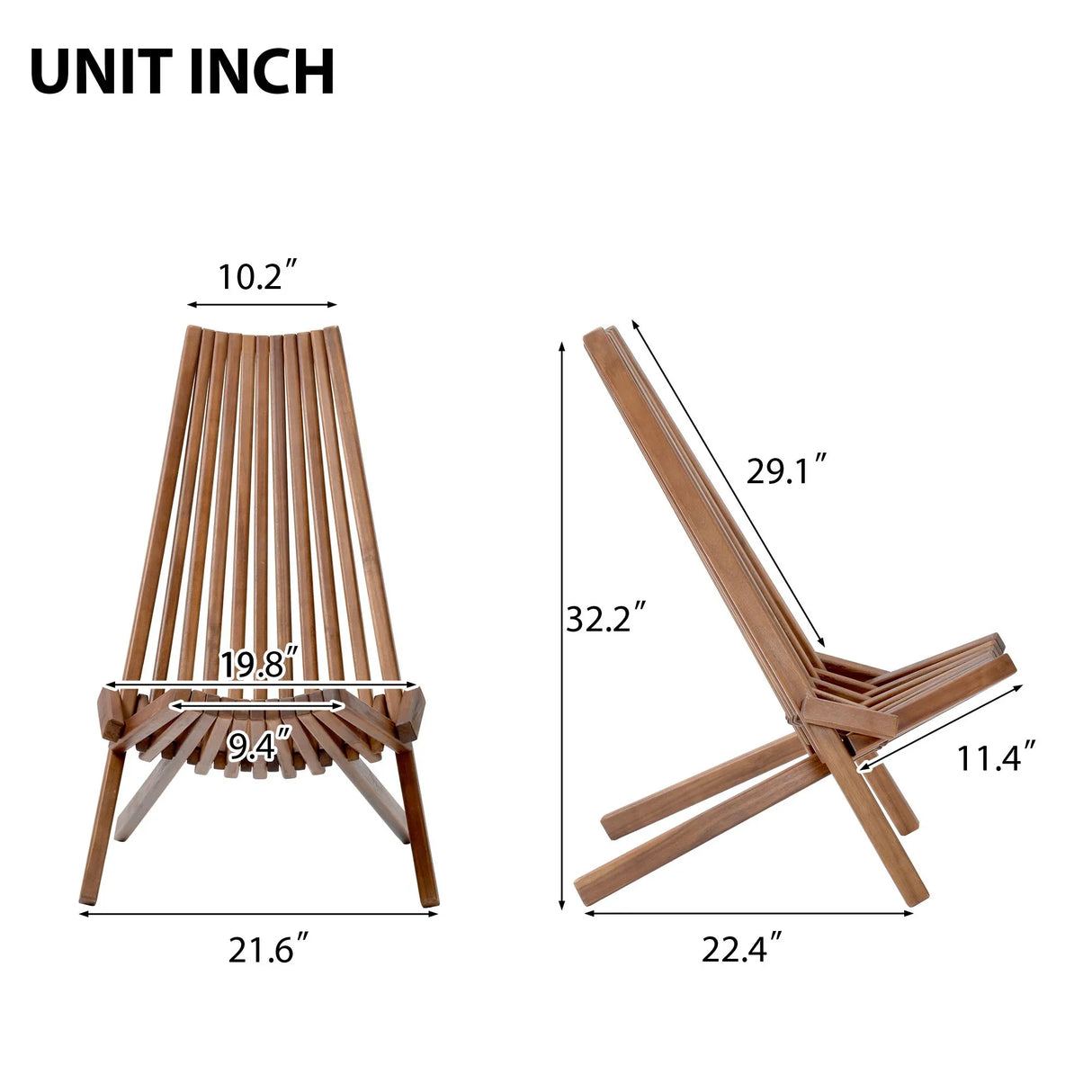 Folding Wood Chair, Portable Solid Wood Seating For Indoor Or Outdoor Use - Natural - Furniture Home Direct