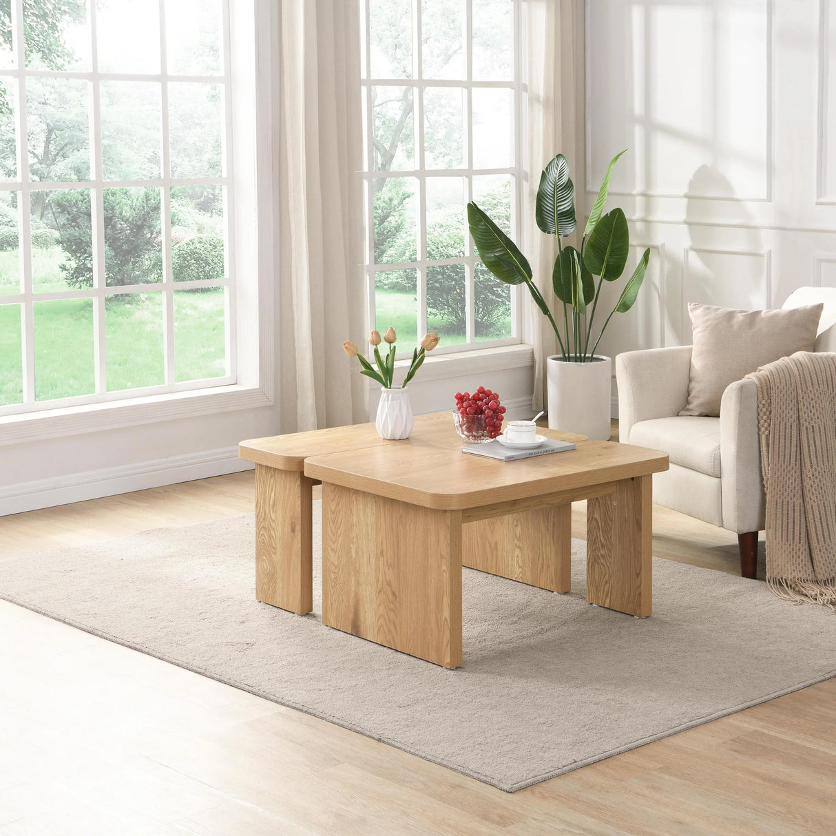 Coffee Table Wood Detachable Two Piece Living Room Oak - Furniture Home Direct