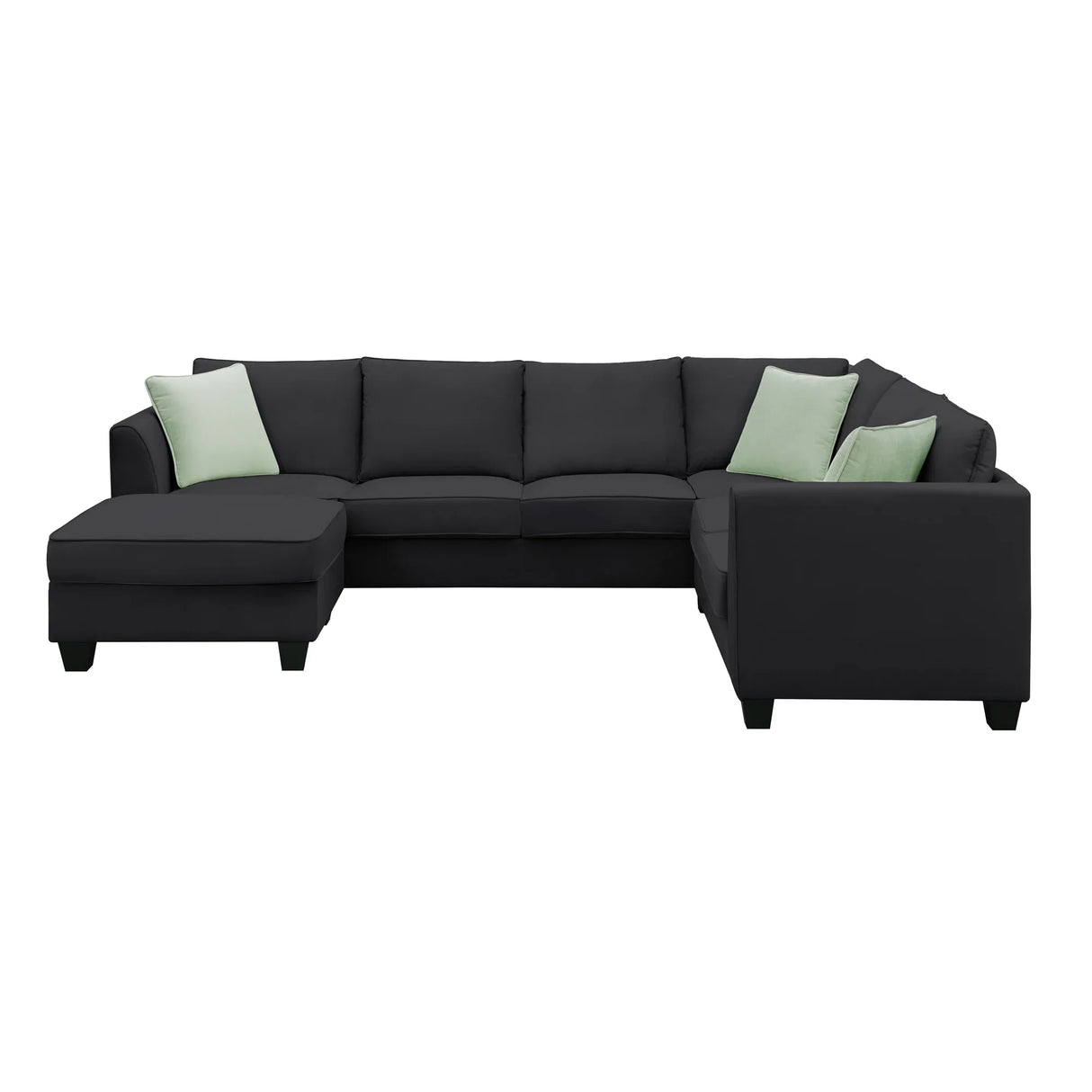 L Shaped Sectional Sofa with Ottoman and Cushions Black - Furniture Home Direct