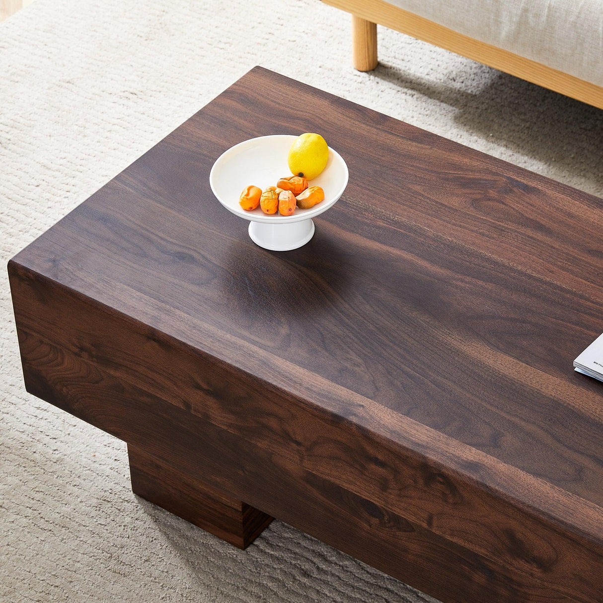 Coffee Table Solid Wood Long Rectangular Dark Walnut - Furniture Home Direct
