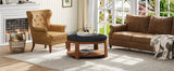 Round Ottoman Coffee Table Oversized Tufted Wood Base Black - Furniture Home Direct