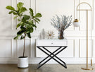 Koda - Wooden End Side Table Nightstand With Glass Top, Drawer And Metal Cross Base - Furniture Home Direct