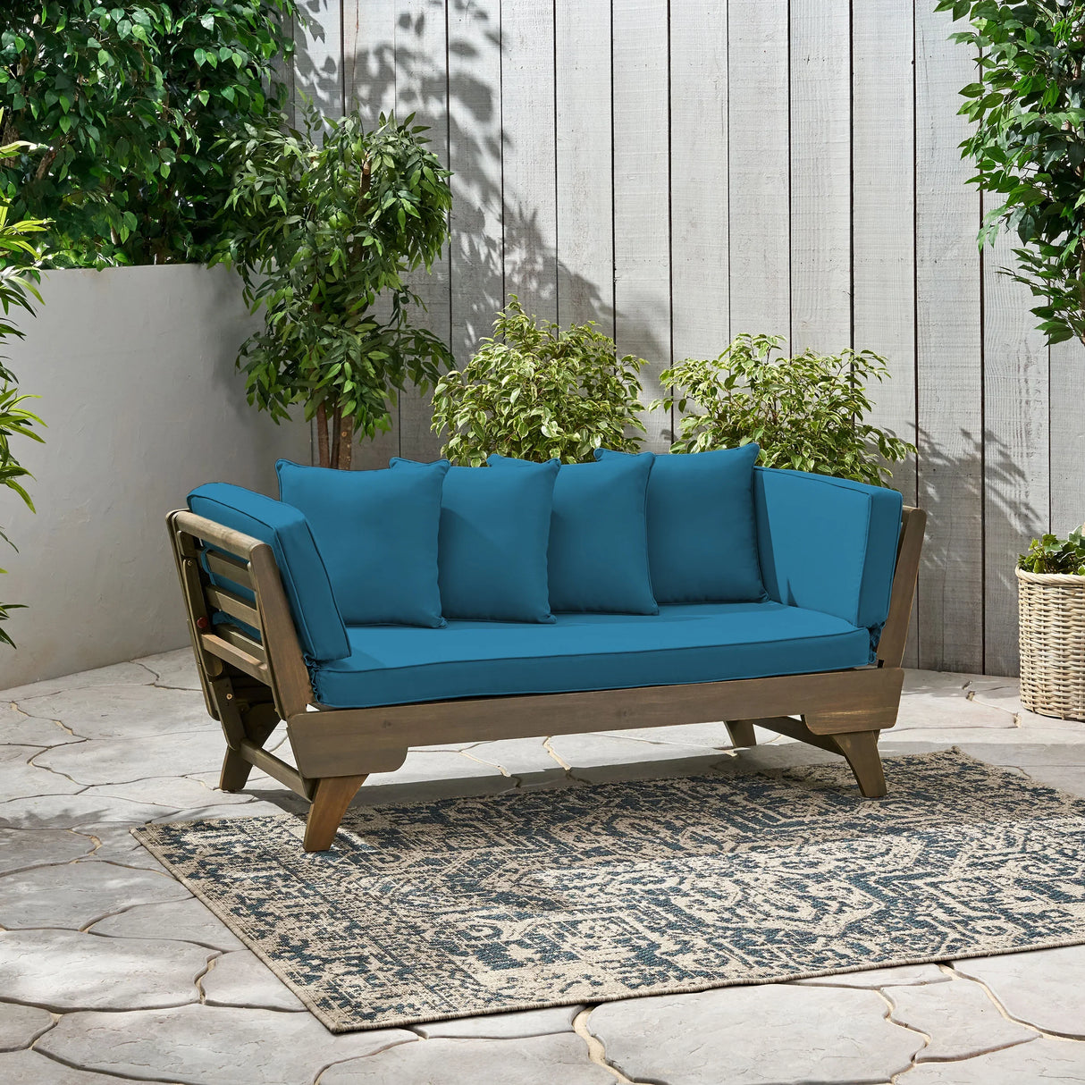 Outdoor Sofa With Wood Frame - Blue - Furniture Home Direct