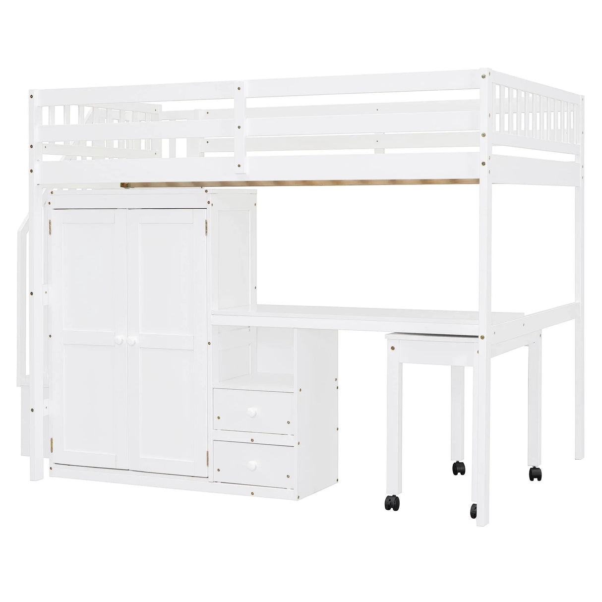Loft Bed With Stairs, Bookshelf, Drawers, Desk & Wardrobe, Space Saving Multifunctional Furniture - Furniture Home Direct