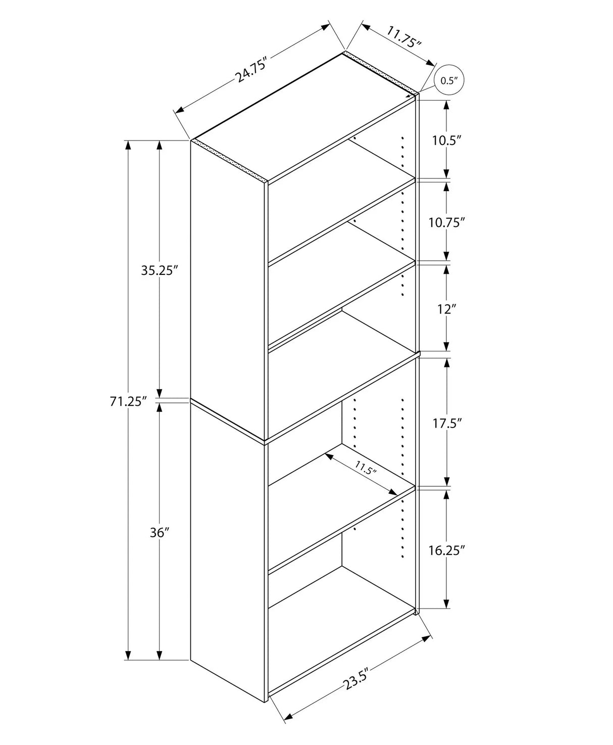 Bookshelf, Bookcase, 6 Tier, For Office, Transitional - Furniture Home Direct