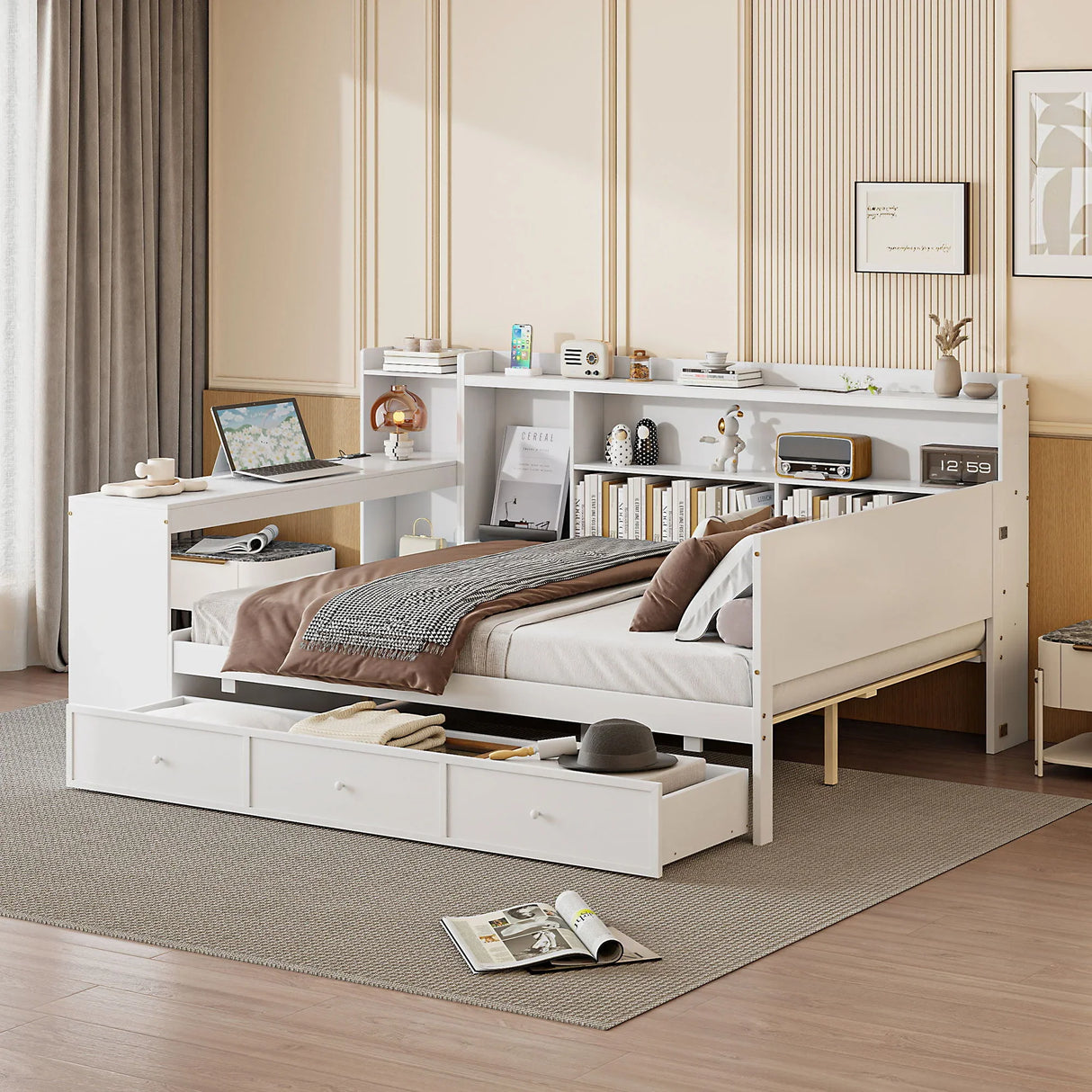 Daybed With 3 Drawers USB Ports And Desk - Furniture Home Direct