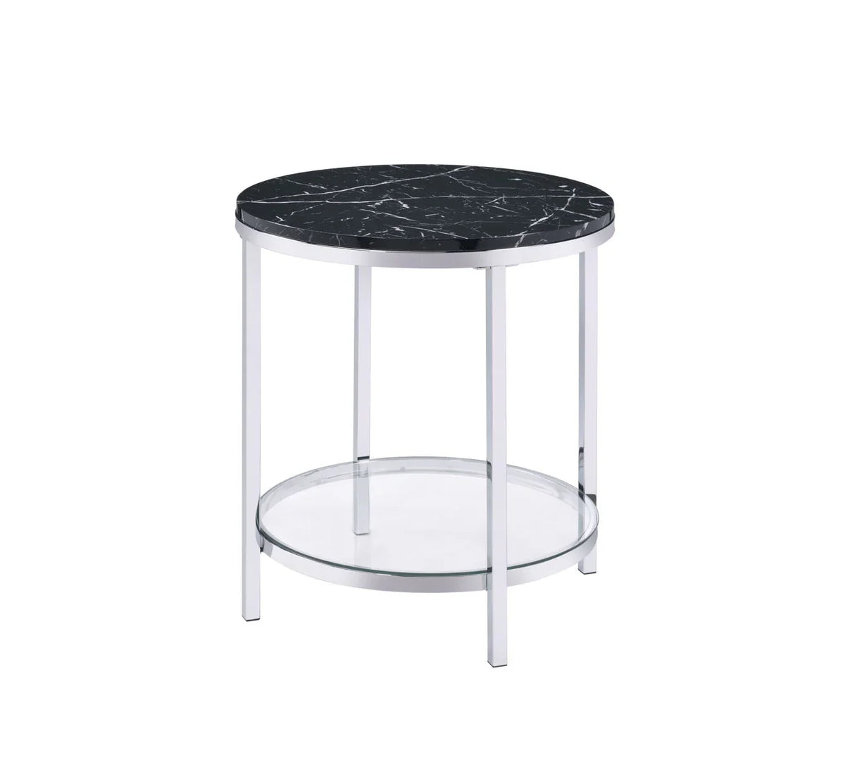 Virlana - Faux Marble Top End Table - Black / Chrome - Furniture Home Direct