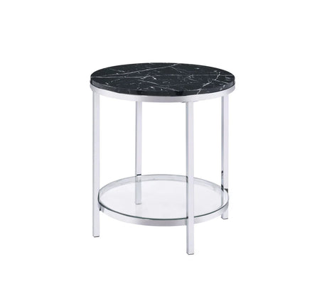 Virlana - Faux Marble Top End Table - Black / Chrome - Furniture Home Direct