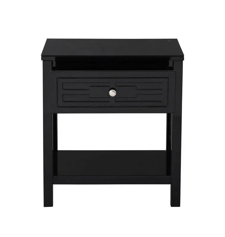 Dylan - Wooden End Side Table Nightstand With Glass Top And Drawer - Furniture Home Direct