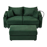 Sofa and Ottoman With Storage, Two USB Ports, Two Cup Holders and Phone Holder - Green - Furniture Home Direct