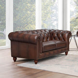 Alton Bay-Top Grain Leather Loveseat - Brown - Furniture Home Direct