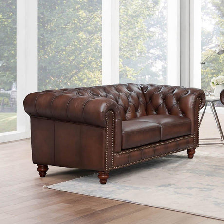 Alton Bay-Top Grain Leather Loveseat - Brown - Furniture Home Direct