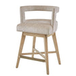 Contemporary Design Swivel Counter Stool With Low Back Support Polyester And Solid Wood - Cream - Furniture Home Direct