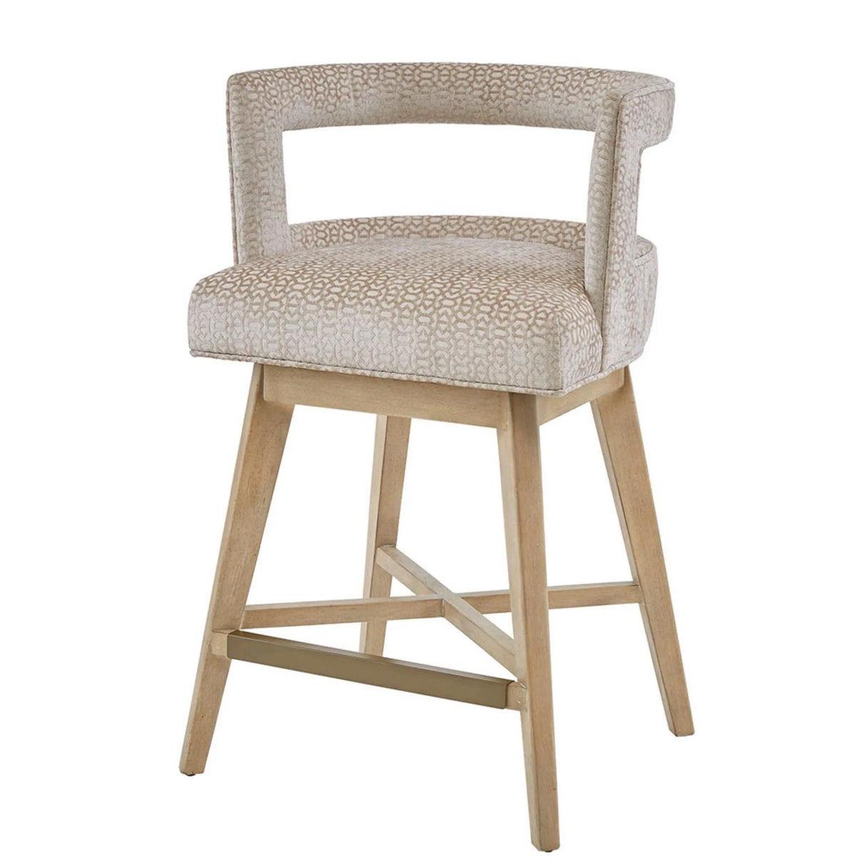 Contemporary Design Swivel Counter Stool With Low Back Support Polyester And Solid Wood - Cream - Furniture Home Direct