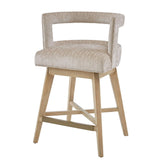 Contemporary Design Swivel Counter Stool With Low Back Support Polyester And Solid Wood - Cream - Furniture Home Direct