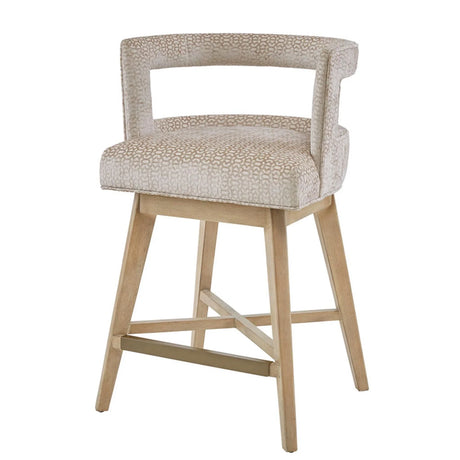 Contemporary Design Swivel Counter Stool With Low Back Support Polyester And Solid Wood - Cream - Furniture Home Direct