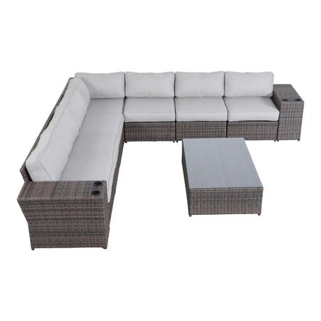 Outdoor Wicker Sectional With Weather Resistant Cushions And Table - Furniture Home Direct
