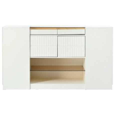 Modern Luxury Multi-Functional Island Vanity Dresser And Storage Cabinet With Glass Tabletop, Display Shelf, 6 Drawers For Walk In Wardrobe And Bedroom - Cream White - Furniture Home Direct