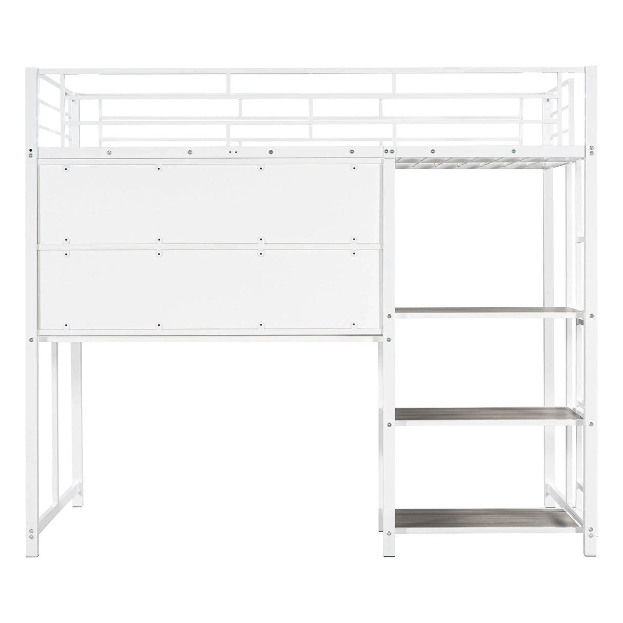 Metal Loft Bed With Desk, 3 Shelves And Ladder - Furniture Home Direct