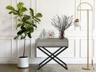 Koda - Wooden End Side Table Nightstand With Glass Top, Drawer And Metal Cross Base - Furniture Home Direct