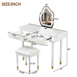 Modern Vanity Table Set With Mirror Touch Screen Lighted Mirror, Dressing Table And Cushioned Stool Set With 2 Large Drawers - White - Furniture Home Direct