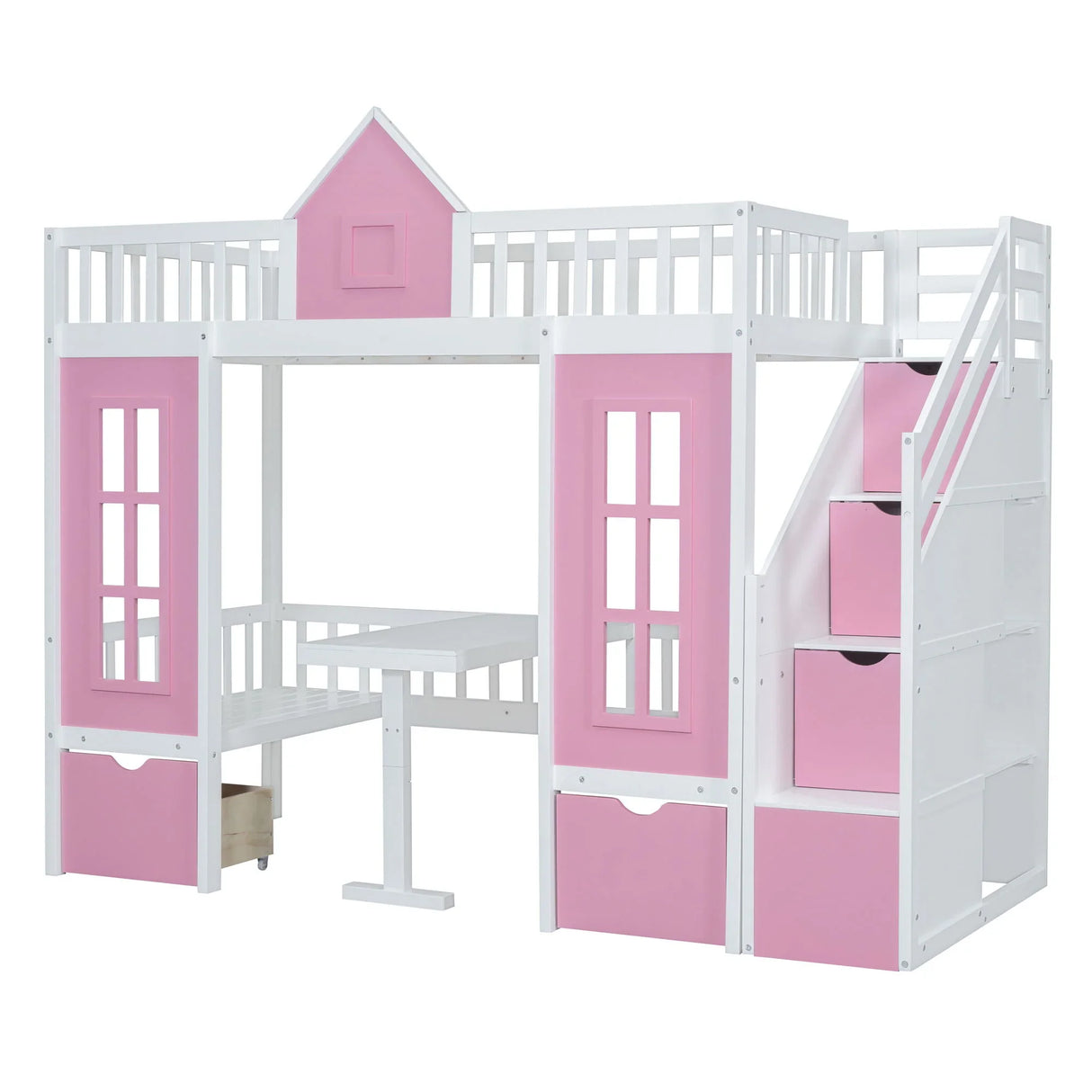 Twin Over Twin Bunk Bed With Changeable Table, Bunk Bed Turn Into Upper Bed And Down Desk - Furniture Home Direct