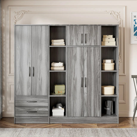 6 Door Wardrobe With Shelves And Drawers - Furniture Home Direct