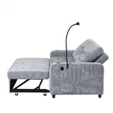 Sleeper Sofa With Adjustable Backrest, Two Cup Holders, Phone Holder, Three Charging Ports And Side Storage Pockets - Gray - Furniture Home Direct
