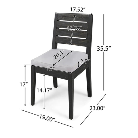 Patio Armless Dining Chair With Laid Back Slat Panel Design - Light Gray
