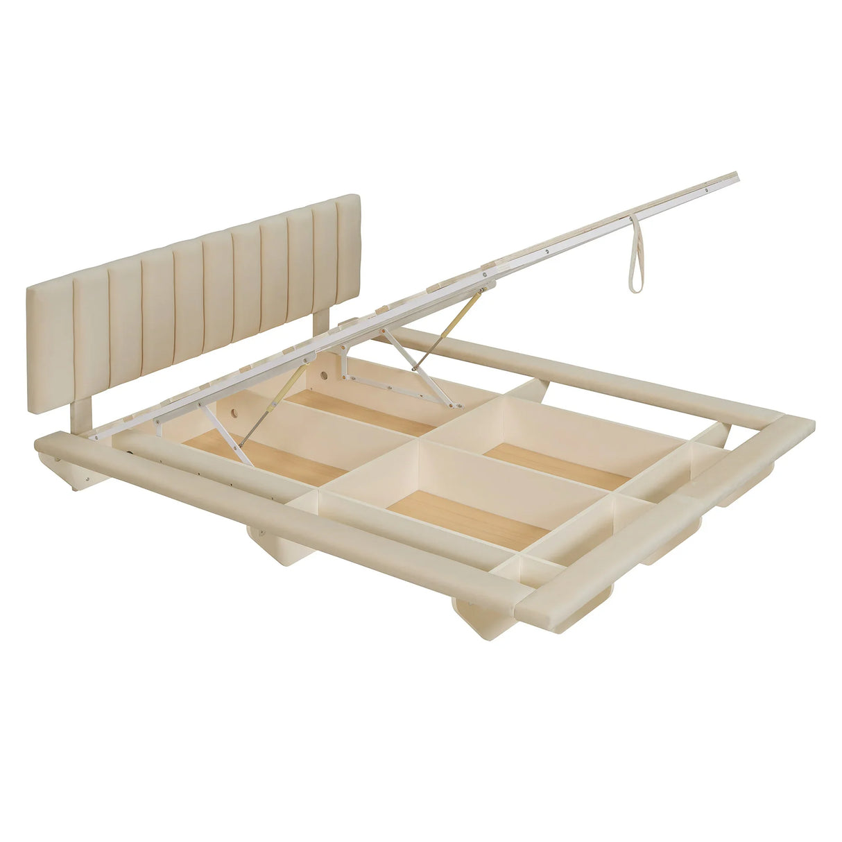 Queen Bed With Upholstered Storage And LED Lighting Beige - Furniture Home Direct