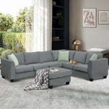 Sectional Sofa Modern Fabric Modular With Ottoman Grey - Furniture Home Direct