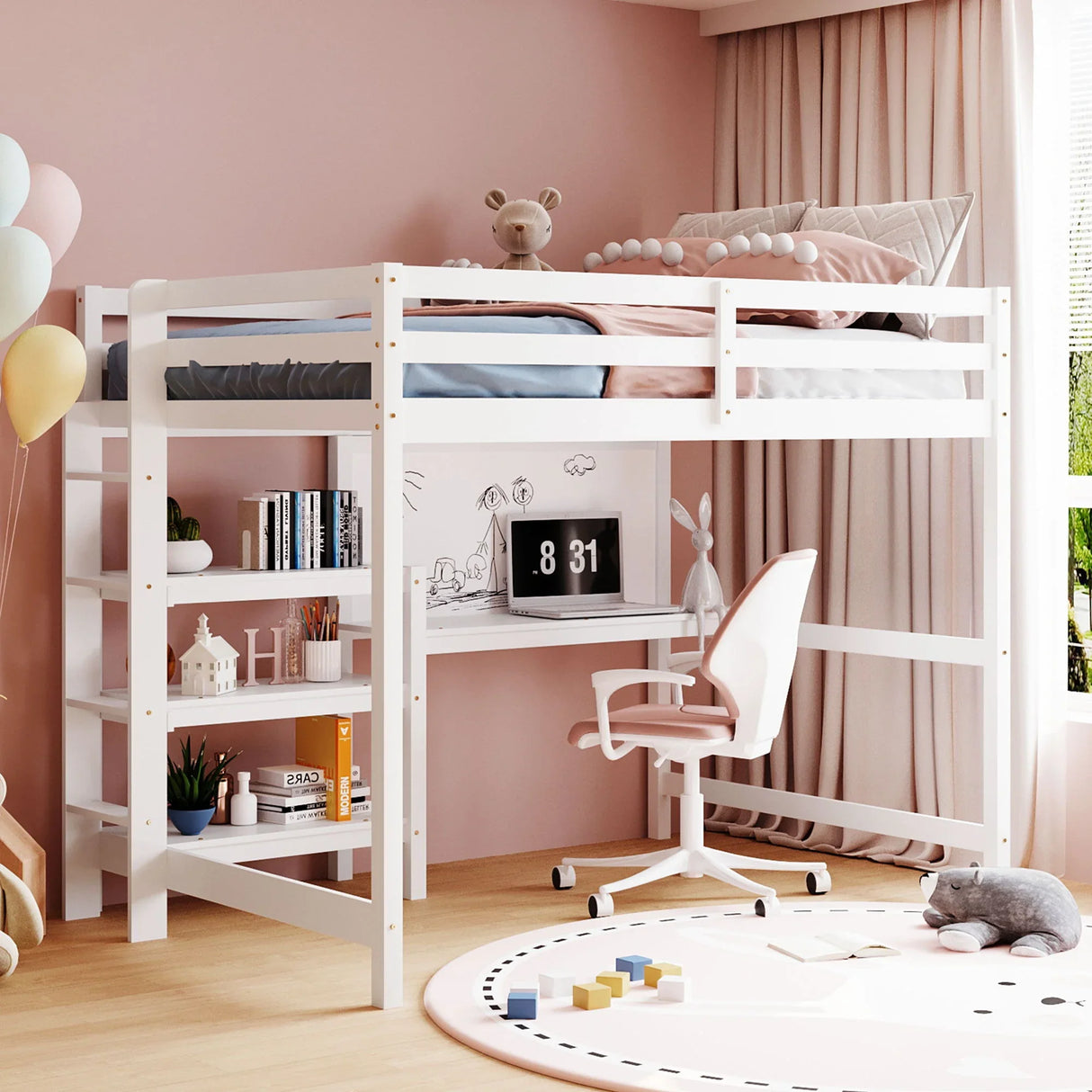 Loft Bed With Shelves, Desk And Writing Board - Furniture Home Direct