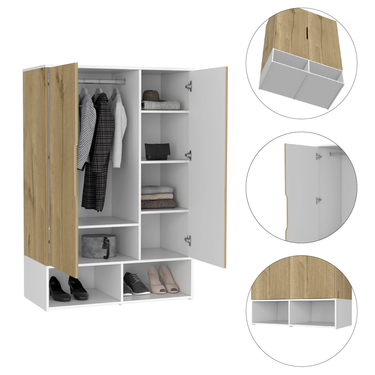 Wardrobe With Double Doors And Shoe Storage Modern Beige - Furniture Home Direct