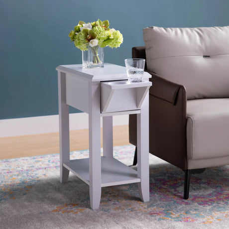 Modern Chairside Table With Two Cup Holders, Display Accent Table - White - Furniture Home Direct