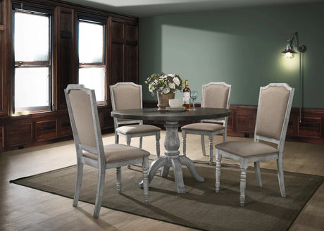 Dining Set Weathered Wood Table Upholstered Chairs White - Furniture Home Direct