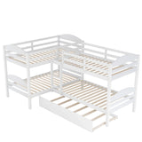 Twin L-Shaped Bunk Bed With Trundle - White - Furniture Home Direct