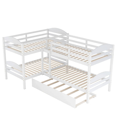 Twin L-Shaped Bunk Bed With Trundle - White - Furniture Home Direct