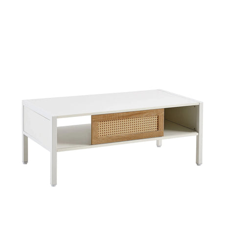 40.16" Rattan Coffee Table, Sliding Door For Storage, Metal Legs, Modern Table For Living Room - Furniture Home Direct