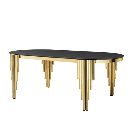 Oval Dining Table With Glass Top And Stainless Steel Base - Furniture Home Direct