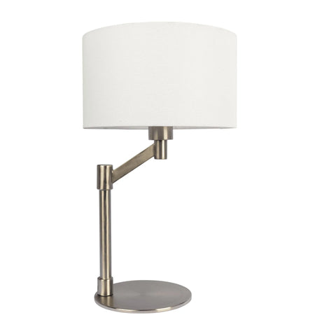Horizon - Table Lamp With On / Off Switch Curved Base Linen Shade - Brushed Nickel / Silver / White - Furniture Home Direct