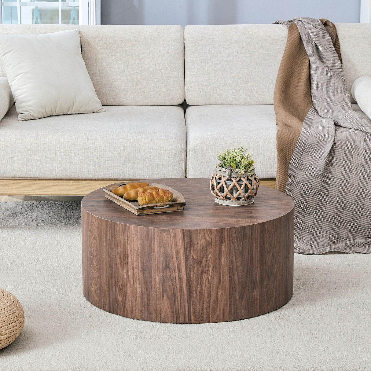 Cylindrical Coffee Table With Material For Living Room - Furniture Home Direct