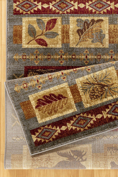 Nature's Nest - 5'3" X 7'3" Lodge Area Rug - Multi, Blue - Furniture Home Direct