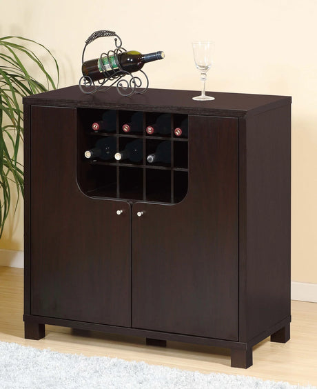 Wine Cabinet With Two Doors Removeable Wine Bottle Rack Metal Wine Glass Racks Four Shelves - Red Cocoa - Furniture Home Direct