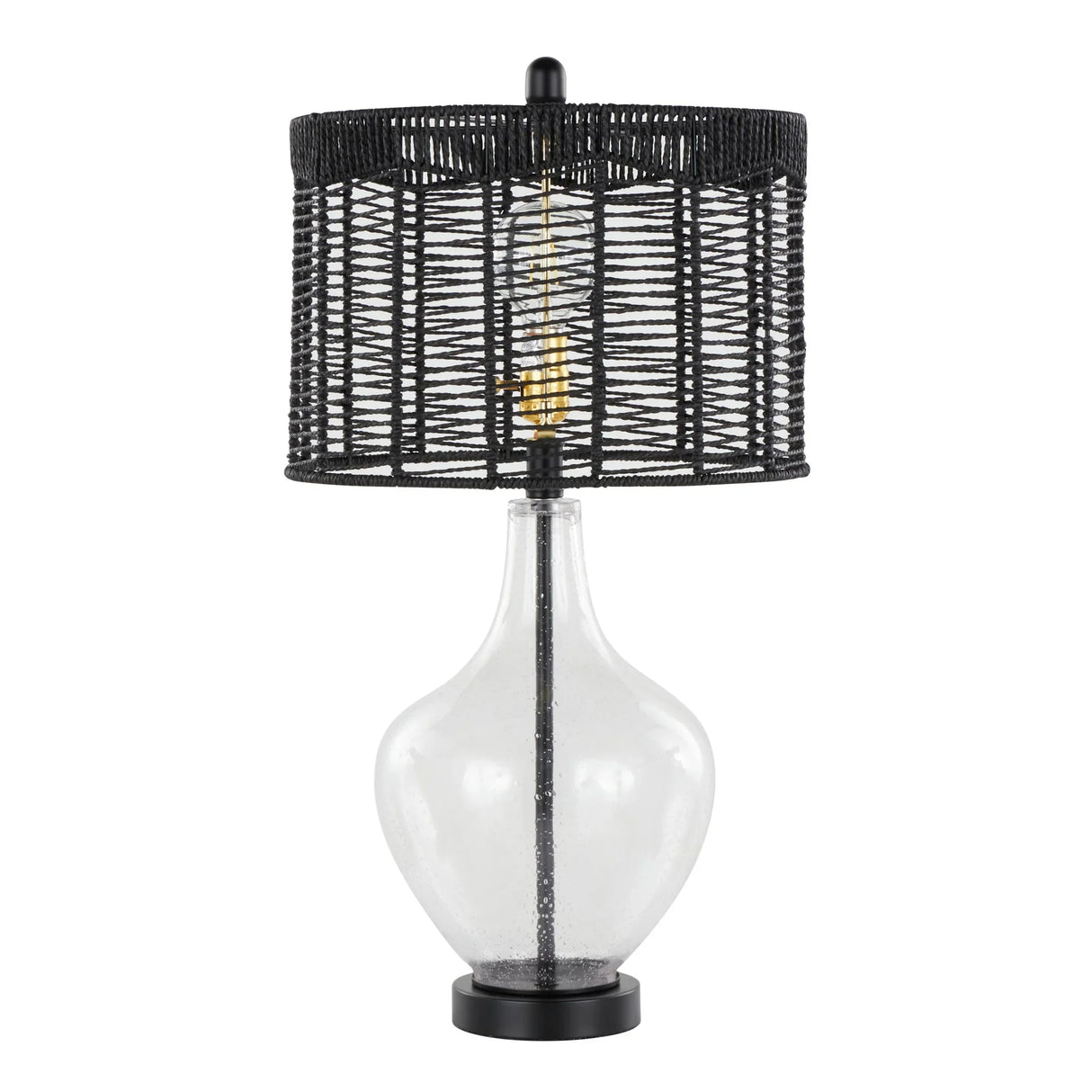 Jenna - Contemporary Table Lamp (Set of 2) - Clear Seeded / Matte Black / Matte Black - Furniture Home Direct