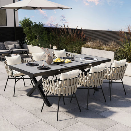 Outdoor 7 Piece DIning Set - Beige - Furniture Home Direct