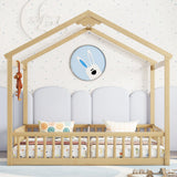 Double Twin House-Style Floor Bed With Fence, Guardrails, Without Door - Furniture Home Direct