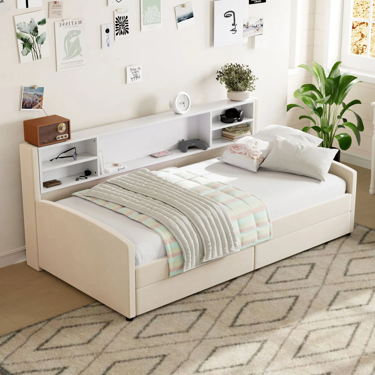 Luxurious Upholstered Platform Bed With Storage Drawers - Furniture Home Direct